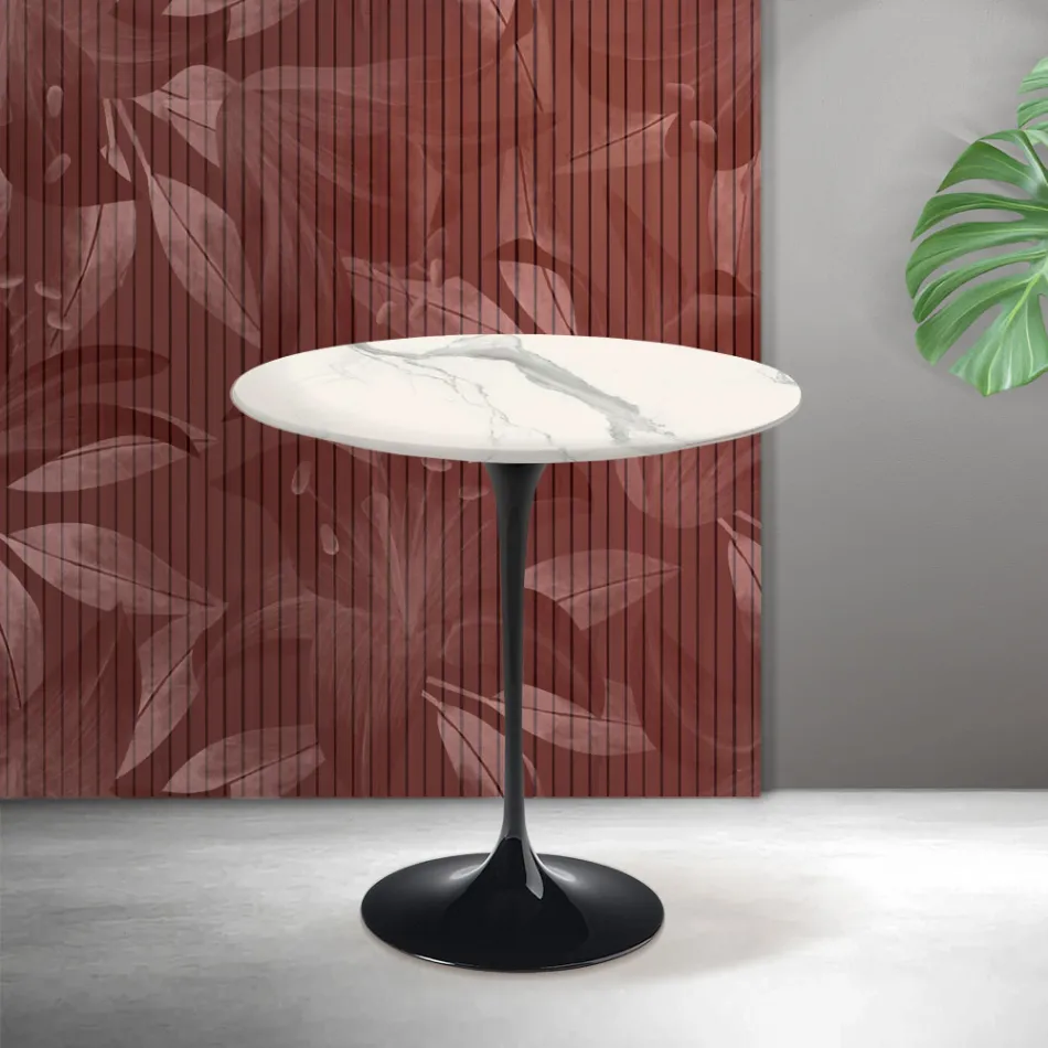 Masă de cafea Saarinen Tulip, H 52 cm, din ceramică mată Florim Statuario - Stacojiu Viadurini