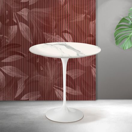 Masă de cafea Saarinen Tulip, H 52 cm, din ceramică mată Florim Statuario - Stacojiu Viadurini