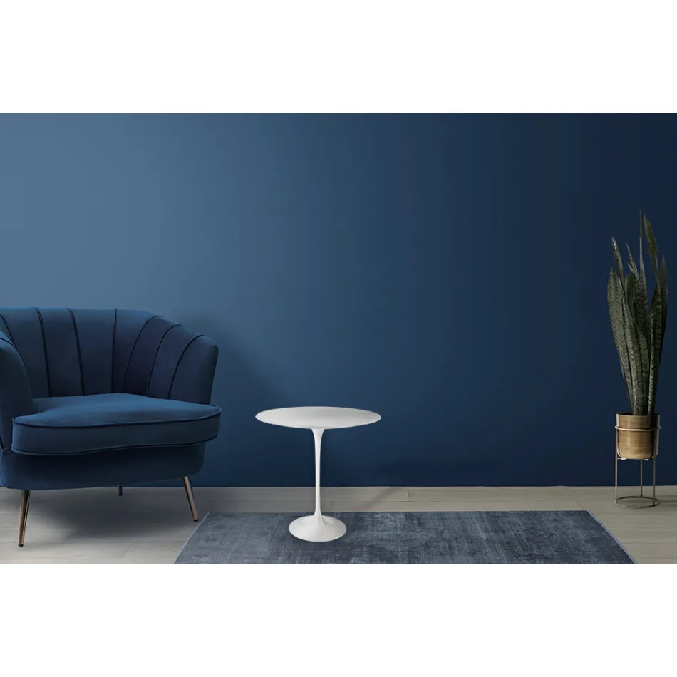 Masuta de cafea Tulip Saarinen H 52 cu blat oval din laminat lichid alb Made in Italy - Scarlet Viadurini