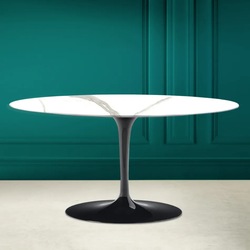 Masuta de cafea ovala Tulip Saarinen H 41 in Calacatta Michelangelo Made in Italy - Scarlet Viadurini