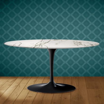 Masă de cafea Saarinen Tulip, ovală, H 41 cm, ceramică Aura 22, fabricată în Italia - Scarlet Viadurini