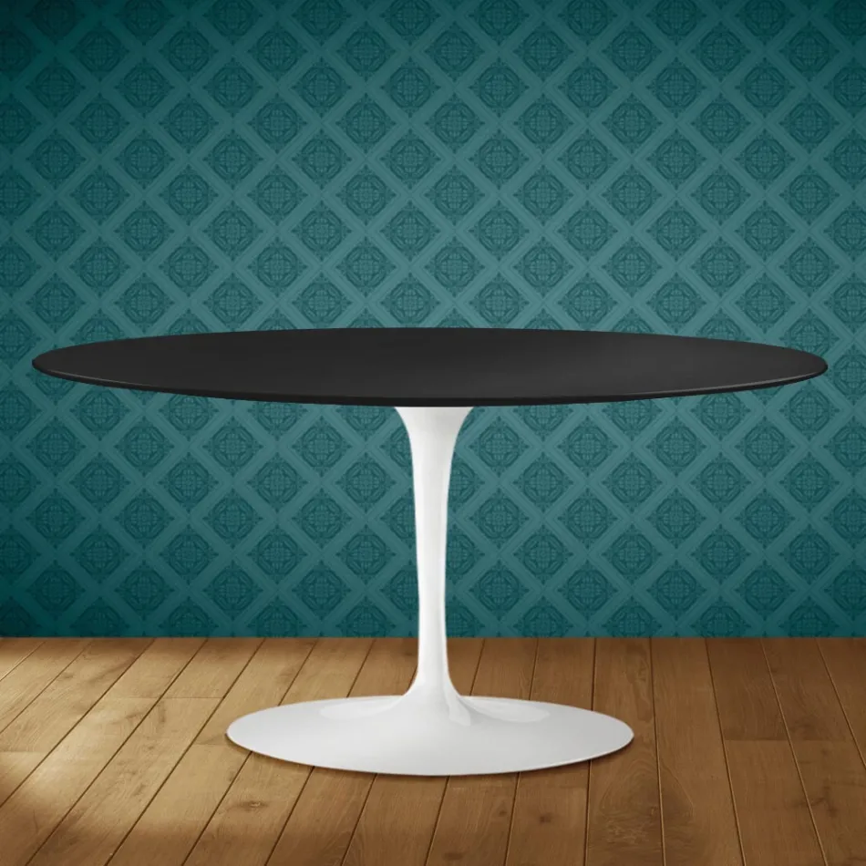 Masă de cafea Saarinen Tulip, ovală, H 41 cm, ceramică Domoos, fabricată în Italia - Scarlet Viadurini