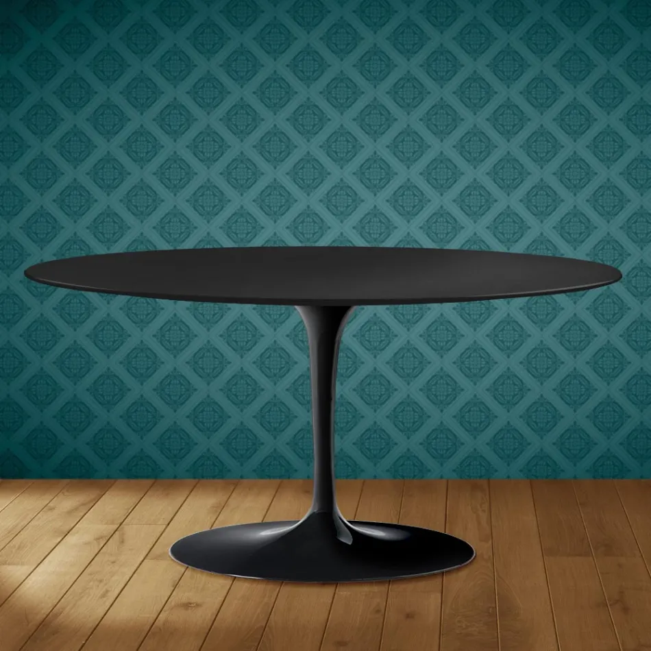 Masă de cafea Saarinen Tulip, ovală, H 41 cm, ceramică Domoos, fabricată în Italia - Scarlet Viadurini