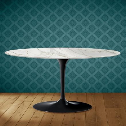 Masă de cafea Saarinen Tulip, ovală, H 41 cm, ceramică lucioasă, fabricată în Italia - Scarlet Viadurini