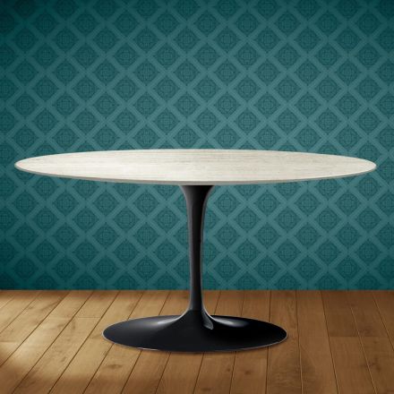 Masă de cafea Saarinen Tulip, ovală, H 41 cm, ceramică Marmorio, fabricată în Italia - Scarlet Viadurini