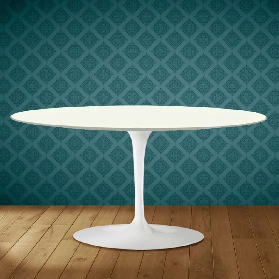 Masă de cafea Saarinen Tulip, ovală, H 41 cm, ceramică Moonè, fabricată în Italia - Scarlet Viadurini