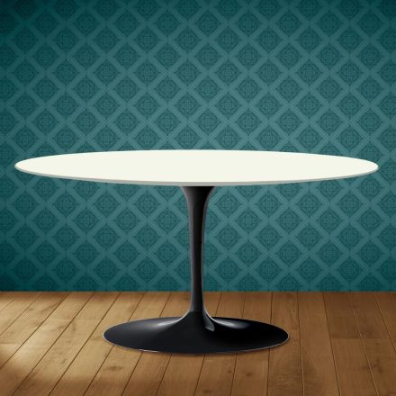 Masă de cafea Saarinen Tulip, ovală, H 41 cm, ceramică Moonè, fabricată în Italia - Scarlet Viadurini