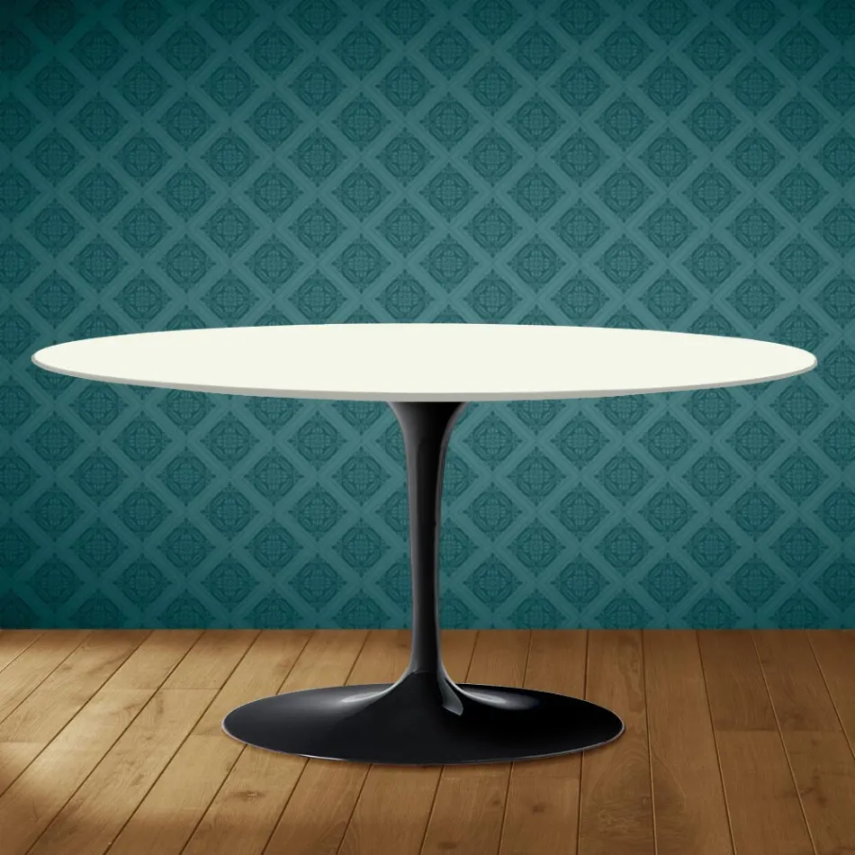 Masă de cafea Saarinen Tulip, ovală, H 41 cm, ceramică Moonè, fabricată în Italia - Scarlet Viadurini