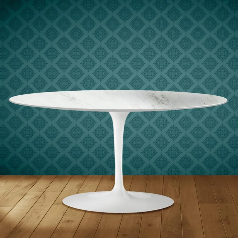 Masă de cafea ovală Saarinen Tulip, 41 cm, în ceramică Salina, fabricată în Italia - stacojiu Viadurini