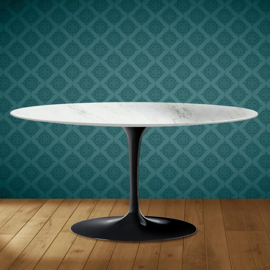 Masă de cafea ovală Saarinen Tulip, 41 cm, în ceramică Salina, fabricată în Italia - stacojiu Viadurini