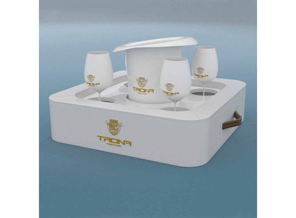 Masuta de cafea - tava plutitoare de design din piele faux nautice Trona Viadurini