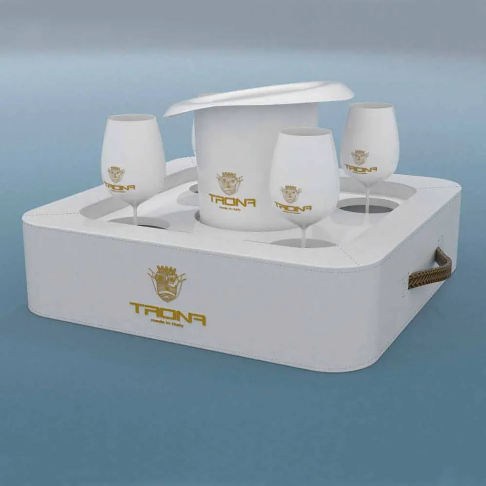 Masuta de cafea - tava plutitoare de design din piele faux nautice Trona Viadurini