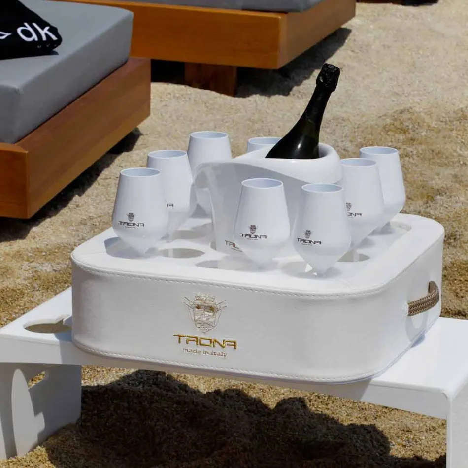 Mese de cafea - tavă plutitoare în piele ecologică nautică și plexiglas Trona Viadurini