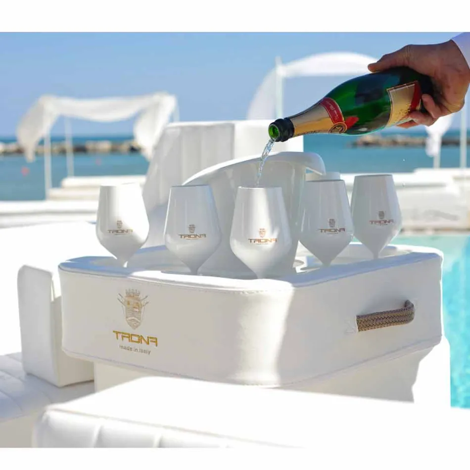 Masuta de cafea - tava plutitoare din piele faux și plexiglass nautice Trona Viadurini