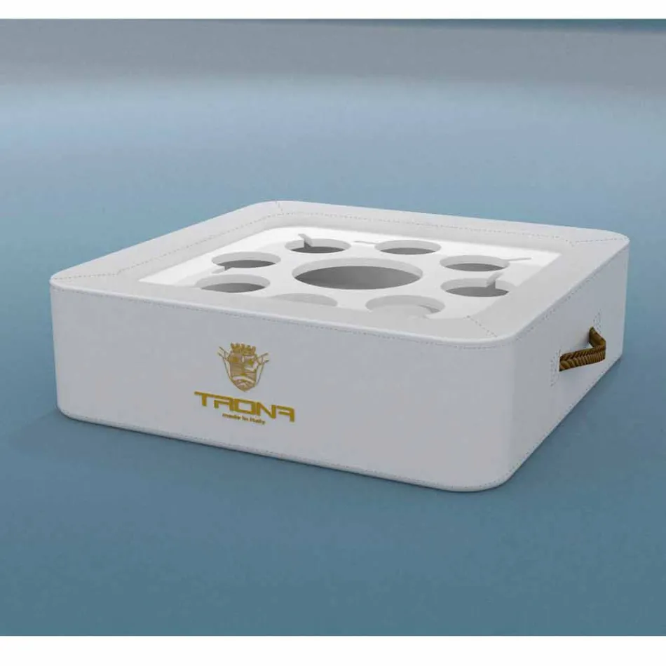 Masuta de cafea - tava plutitoare din piele faux și plexiglass nautice Trona Viadurini