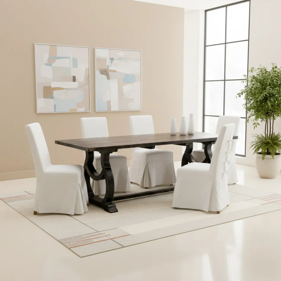 Masă din lemn de pin 200x100 cm cu bază de lavoar antică - Aieta Viadurini