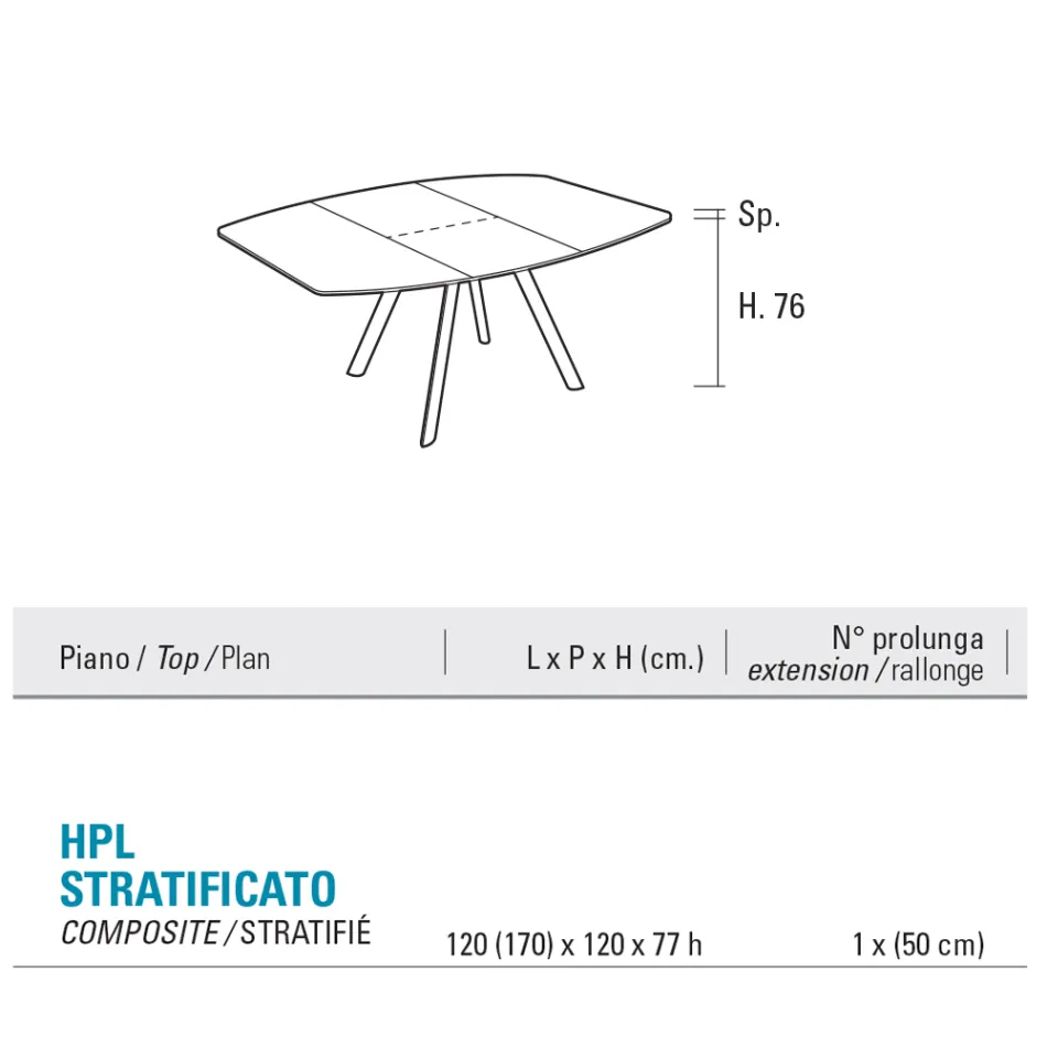 Masă extensibilă tip butoi până la 170 cm din HPL stratificat - Convivio Viadurini