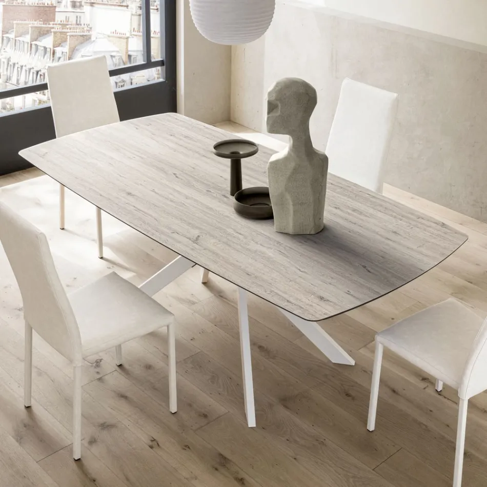 Masă extensibilă tip butoi până la 240 sau 280 cm din HPL și metal - Prezent Viadurini