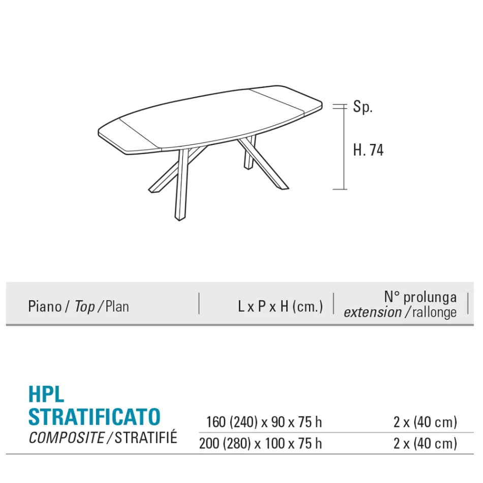 Masă extensibilă tip butoi până la 240 sau 280 cm din HPL stratificat - Dialogo Viadurini