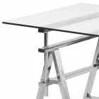 oțel / înălțime de sticlă de masă reglabilă (L190xH72 / 74 / 78xP90cm) Cristal Viadurini