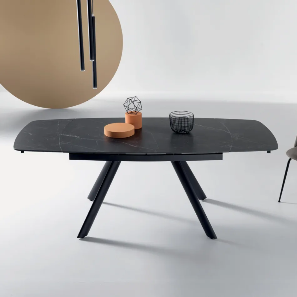 Masă extensibilă 140/210x90 cm din piatră sinterizată cu efect de marmură - Atrium Viadurini