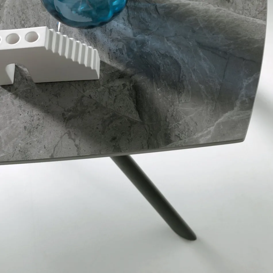 Masă extensibilă 140/210x90 cm din piatră sinterizată cu efect de marmură - Atrium Viadurini