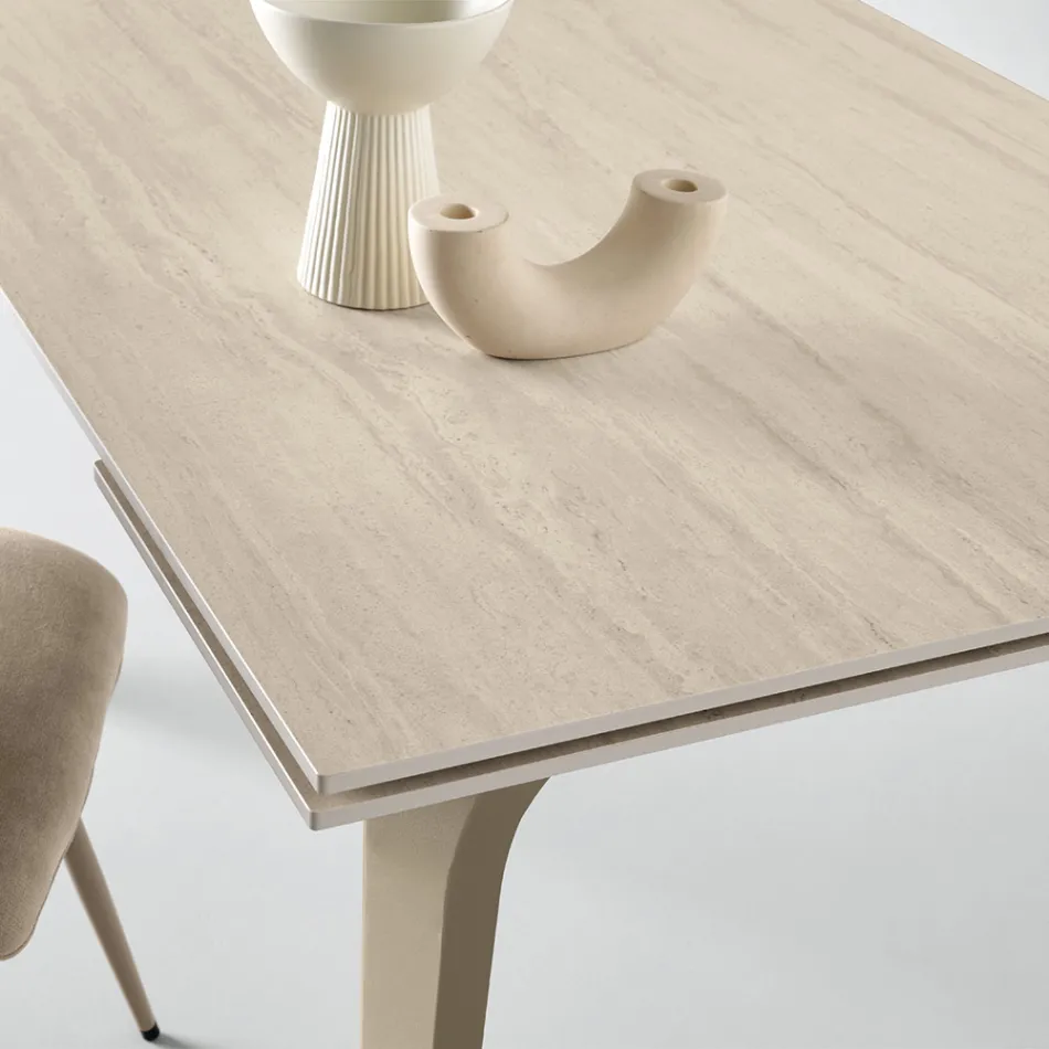 Masă extensibilă 160/240x90 cm din piatră sinterizată cu efect de marmură - Samus Viadurini