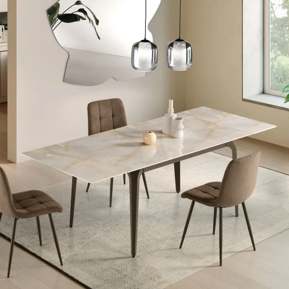 Masă extensibilă 160/240x90 cm din piatră sinterizată cu efect de marmură - Samus Viadurini