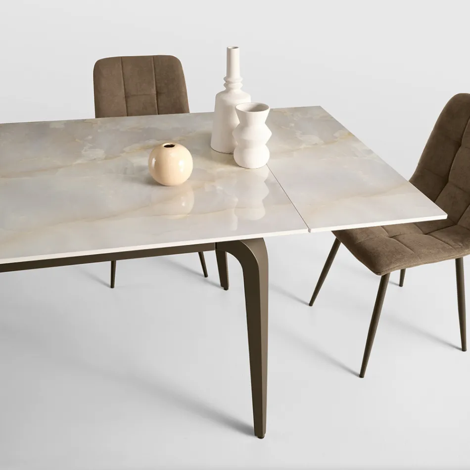 Masă extensibilă 160/240x90 cm din piatră sinterizată cu efect de marmură - Samus Viadurini