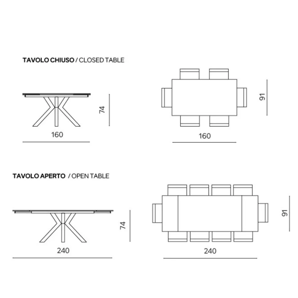 Masă extensibilă 160/240x91 cm din piatră sinterizată cu efect de marmură - Palazzo Viadurini