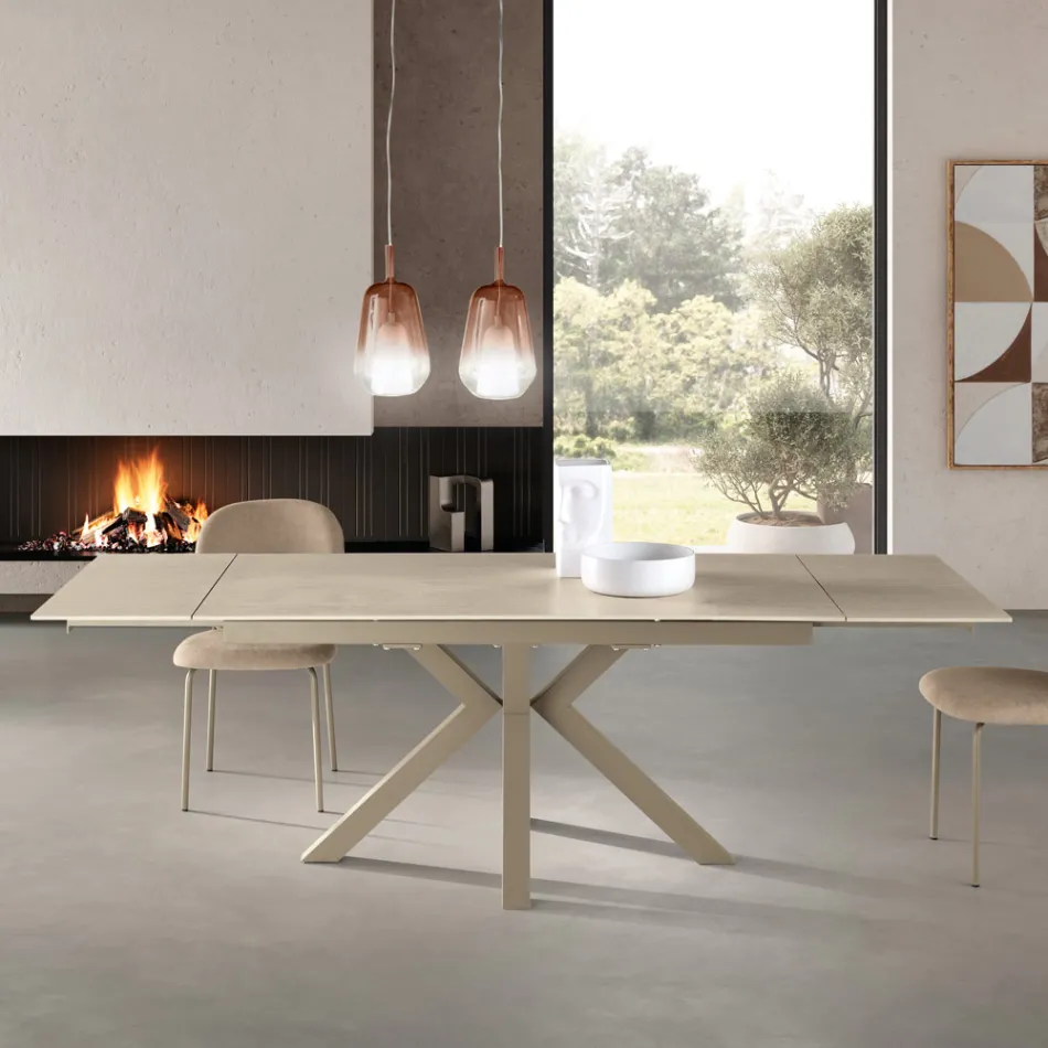 Masă extensibilă 160/240x91 cm din piatră sinterizată cu efect de marmură - Palazzo Viadurini