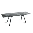 Masă extensibilă 160/240x91 cm din sticlă fumurie și bază din metal negru - Coloană Viadurini