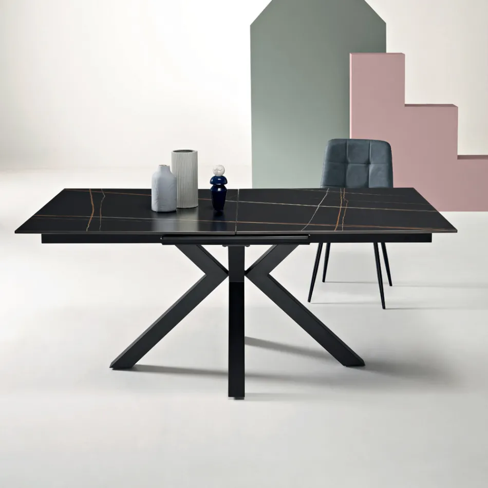 Masă extensibilă 180/240x100 cm din piatră sinterizată cu efect de marmură - Loggia Viadurini