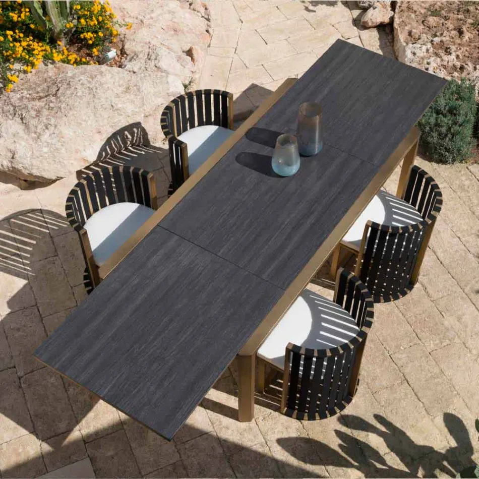 Masă extensibilă 340 cm Dining exterior în aluminiu și sticlă sau Laminam - Julie Viadurini