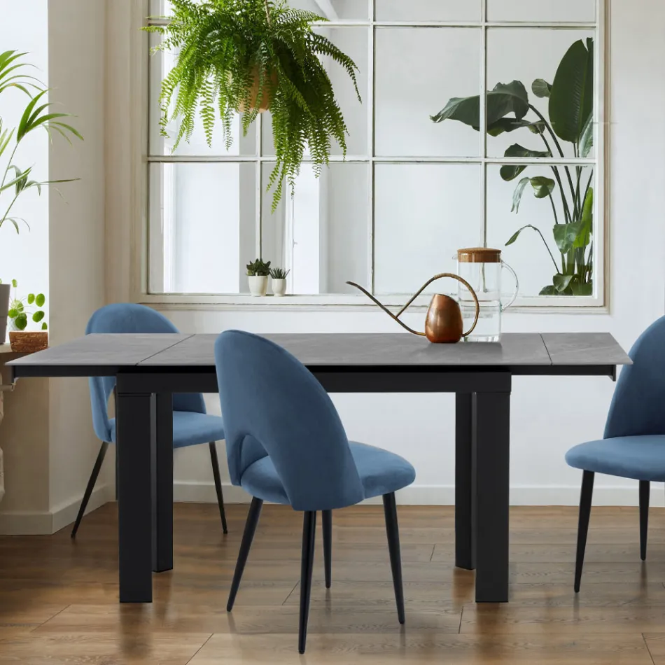 Masa extensibila pana la 180 cm in finisaj marmura alba - Brotola Viadurini