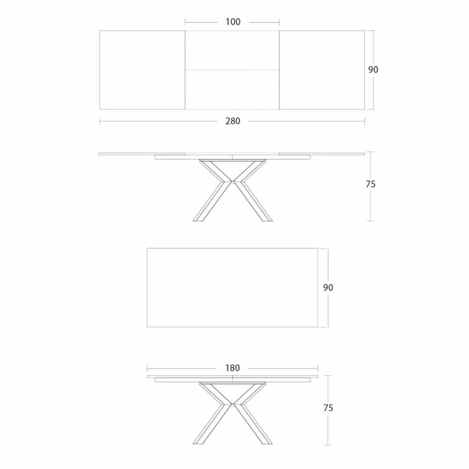 Masă extensibilă de luat masa la 2,8 m în picioare din ceramică și metal - Paoluccio Viadurini