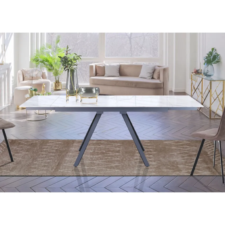 Masa extensibila pana la 210 cm din otel gri si ceramica - Canario Viadurini