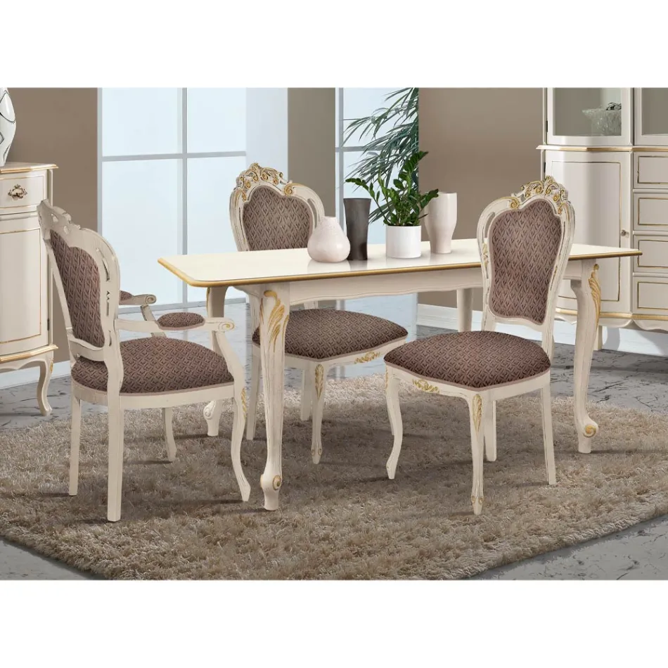 Masa extensibila pana la 220 cm din lemn alb si auriu Made in Italy - Lux Viadurini