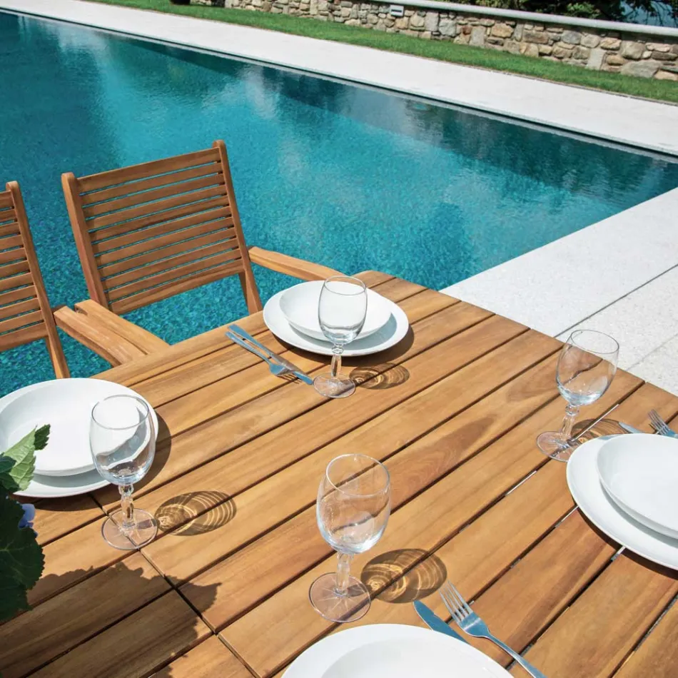 Masa extensibila pana la 240 cm pentru gradina din lemn de salcam - Sereno Viadurini