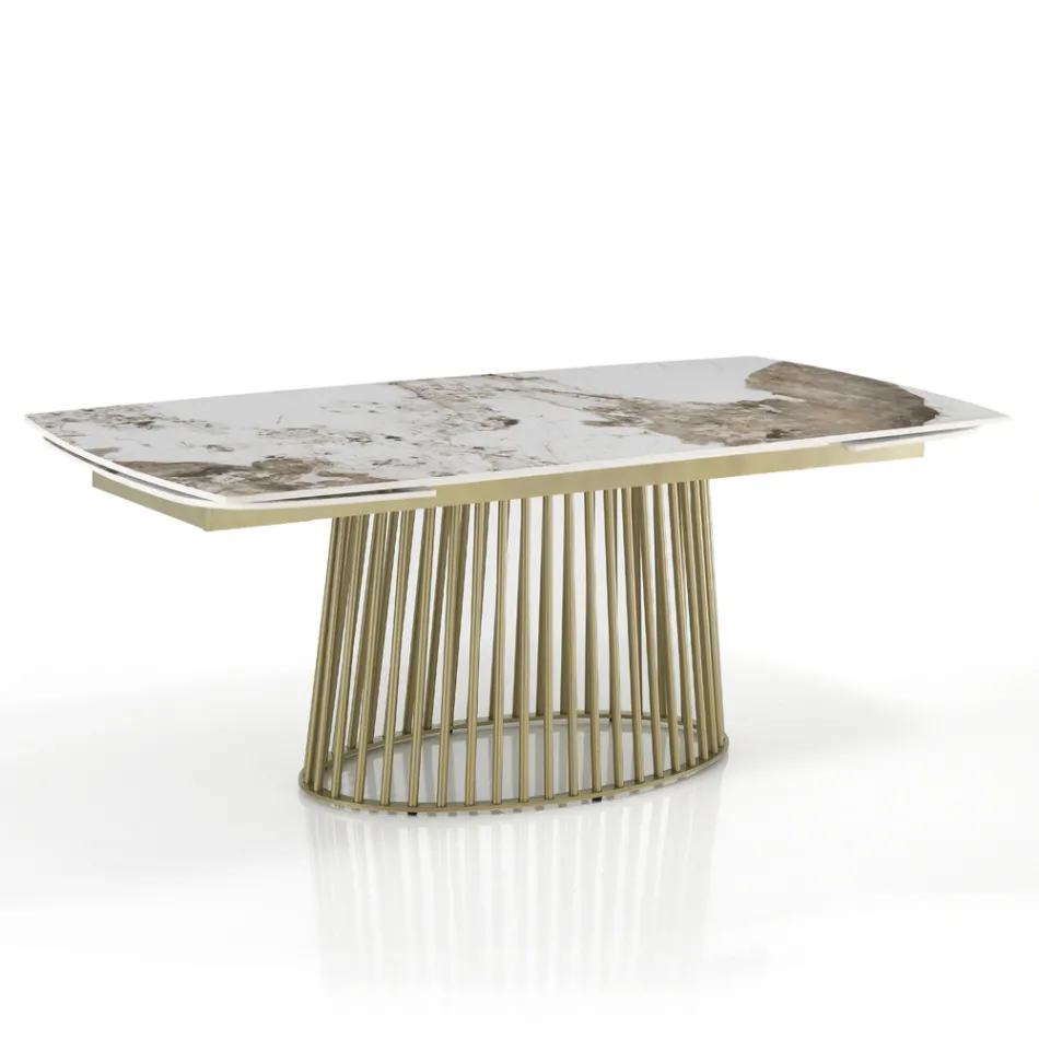 Masa extensibila pana la 260 cm in finisaj ceramica, marmura si metal - Veneto Viadurini