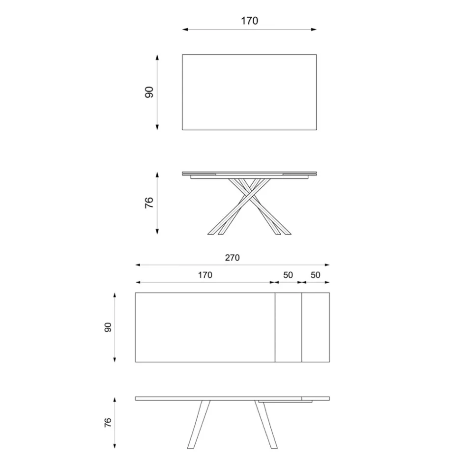 Masa extensibila la 270 cm cu blat HPL si baza din aluminiu - Cauta Viadurini