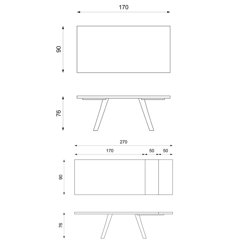 Masa extensibila la 270 cm cu blat HPL si baza din aluminiu - Villongo Viadurini