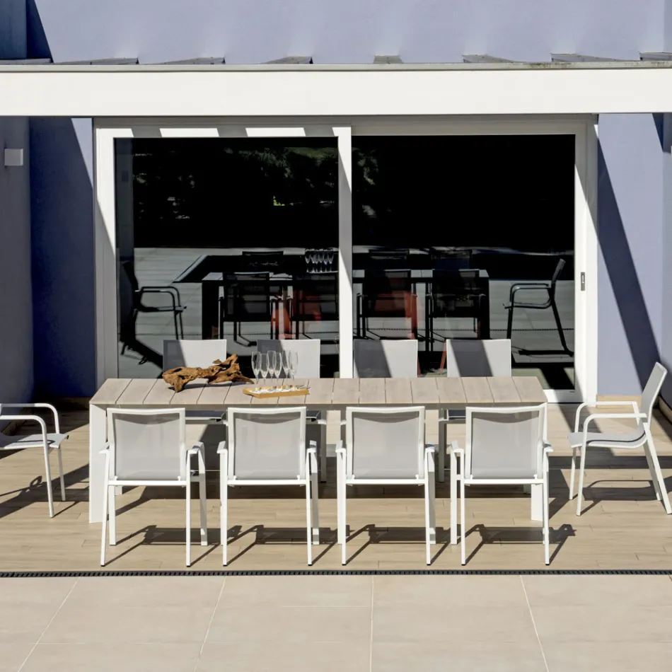 Masă extensibilă până la 276 cm cu aluminiu cu efect de lemn - Ovara Viadurini