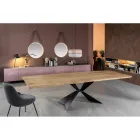 Masa extensibila pana la 300 cm cu baza metalica si blat din stejar - bleumarin Viadurini