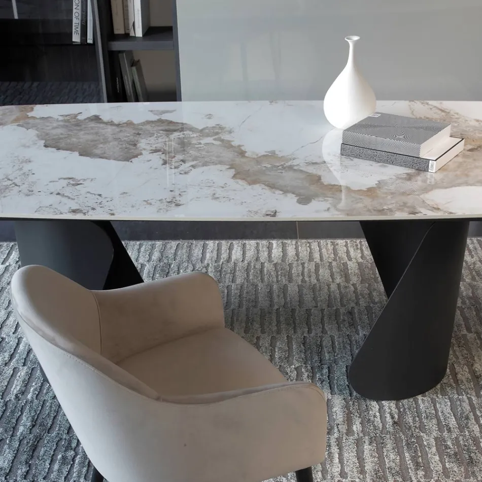 Masă extensibilă 300 cm din metal și blat din piatră sinterizată - Taviria Viadurini