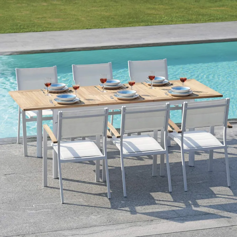 Masa extensibila Butterfly pana la 210 cm din Aluminiu si Blat din Teak - Incanto Viadurini