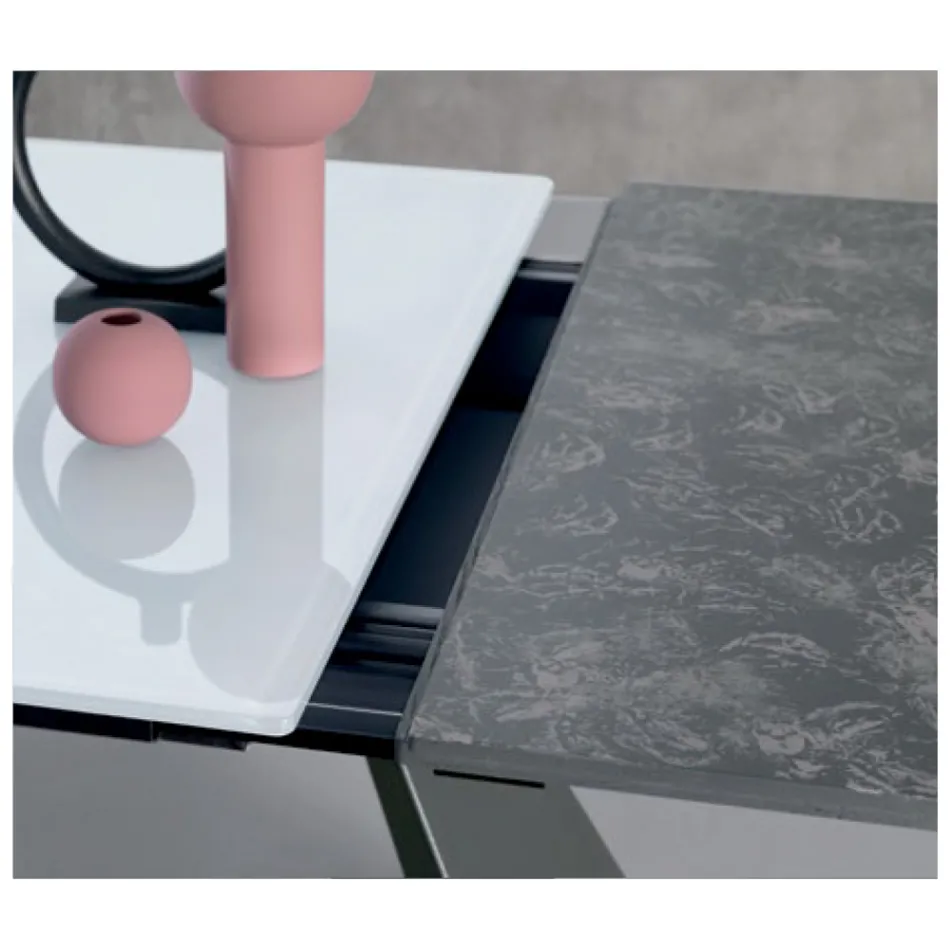 Masă extensibilă cu extensie laterală în sticlă de lapte - Aperol Viadurini