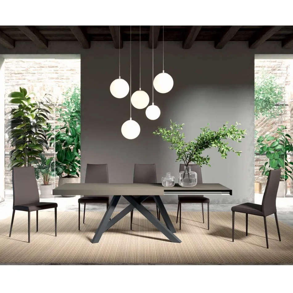 Masa extensibila cu deschidere laterala sincronizata din melamina - Settimmio Viadurini