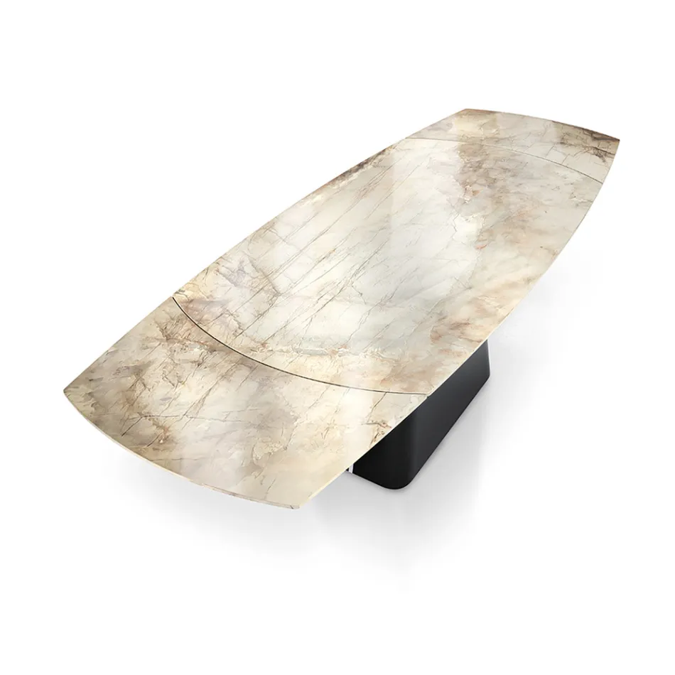 Masa extensibila cu baza din otel si blat din ceramica cu finisaj marmura - Emilia  Viadurini
