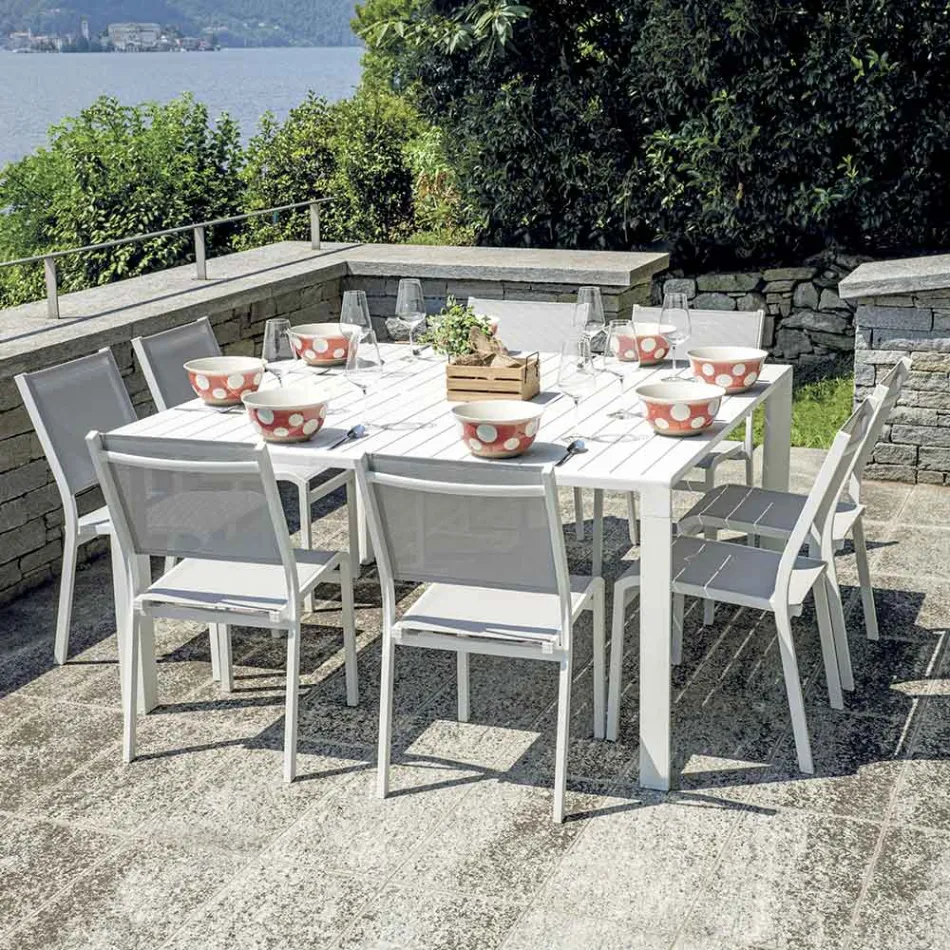 Masă extensibilă cu picioare glisante și blat din aluminiu cu lamele - Supernova Viadurini